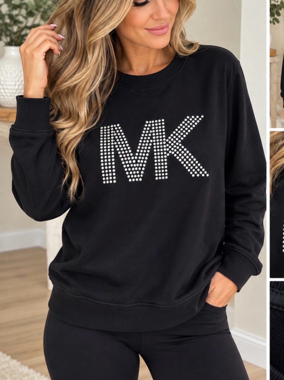 Michael Kors Black Rhinestone MK Logo Sweatshirt – Women’s Size M
